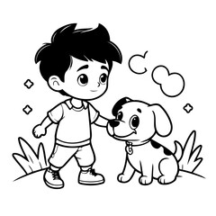 Cute vector illustration Boy drawing for kids colouring activity