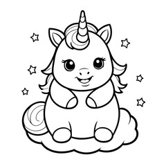 Vector illustration of a cute Unicorn doodle for kids colouring page