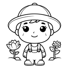 Simple vector illustration of Gardner drawing for toddlers coloring activity