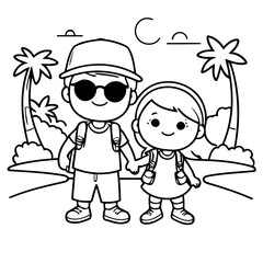 Cute vector illustration Couple for kids colouring page