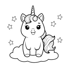 Vector illustration of a cute Unicorn doodle for kids colouring page