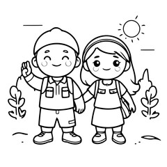Cute vector illustration Couple doodle colouring activity for kids