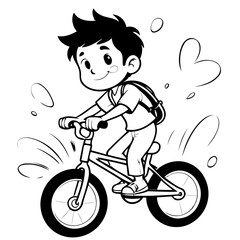Simple vector illustration of Boy drawing for kids colouring activity