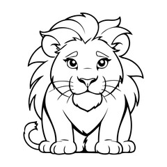Fototapeta premium Cute vector illustration Lion doodle for kids coloring worksheet