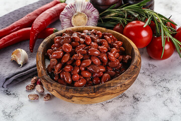 Red canned beans in the bowl