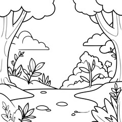 Vector illustration of a cute Nature drawing for kids page