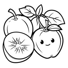 Cute vector illustration Fruits for kids coloring activity page