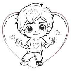 Cute vector illustration boy drawing for toddlers colouring page
