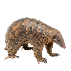 A pangolin is standing isolated against a Png background, a pangolin isolated on transparent background