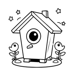 Cute vector illustration BirdHouse doodle for kids coloring worksheet