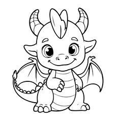 Vector illustration of a cute Dragon doodle drawing for kids page