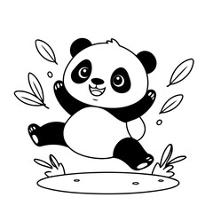Cute vector illustration Panda doodle colouring activity for kids