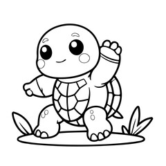Vector illustration of a cute Turtle drawing colouring activity