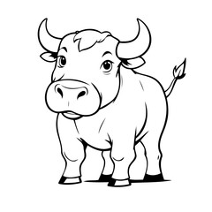 Vector illustration of a cute Bull drawing for toddlers colouring page