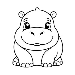 Simple vector illustration of Hippo hand drawn for kids page