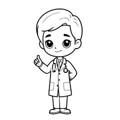 Vector illustration of a cute Doctor drawing for toddlers colouring page