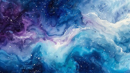 Fototapeta premium A watercolor galaxy with swirling blues purples and whites dotted with tiny stars