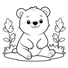 Vector illustration of a cute Bear doodle colouring activity for kids