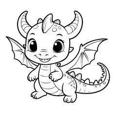 Vector illustration of a cute Dragon doodle for kids colouring page
