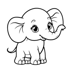 Cute vector illustration Elephant for kids colouring worksheet