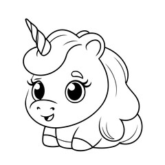 Vector illustration of a cute Unicorn drawing for kids page