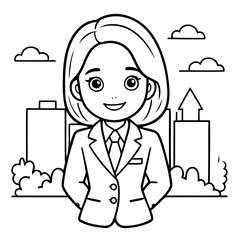 Vector illustration of a cute BusinessWoman doodle for toddlers coloring activity