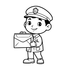 Vector illustration of a cute Mailman drawing for toddlers coloring activity