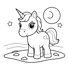 Simple vector illustration of Unicorn drawing colouring activity