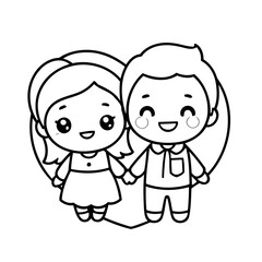 Vector illustration of a cute Couple drawing colouring activity