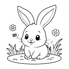 Cute vector illustration Bunny drawing for kids colouring activity