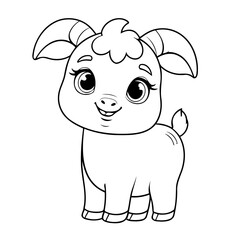 Vector illustration of a cute Goat drawing for kids page