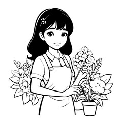 Simple vector illustration of Florist for children colouring activity