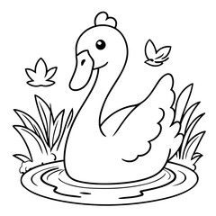 Cute vector illustration Swan doodle for kids colouring page