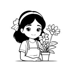 Vector illustration of a cute Florist doodle for toddlers colouring page