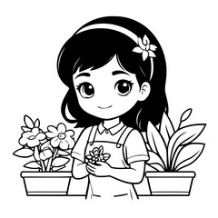 Simple vector illustration of Florist colouring page for kids