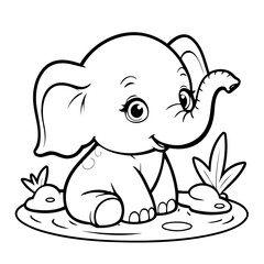 Simple vector illustration of Elephant drawing for toddlers book