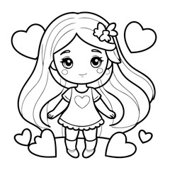 Cute vector illustration Girl hand drawn for kids coloring page