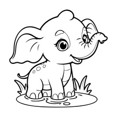 Simple vector illustration of Elephant hand drawn for kids page