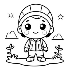 Vector illustration of a cute Tourist doodle colouring activity for kids