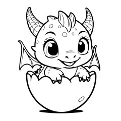 Cute vector illustration Dragon drawing for kids colouring activity