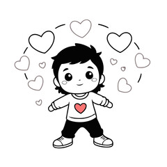 Simple vector illustration of boy drawing for kids colouring activity