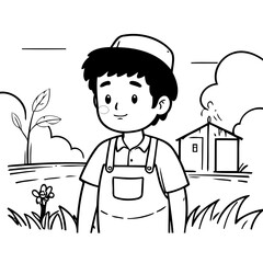 Cute vector illustration Farmer doodle for toddlers coloring activity
