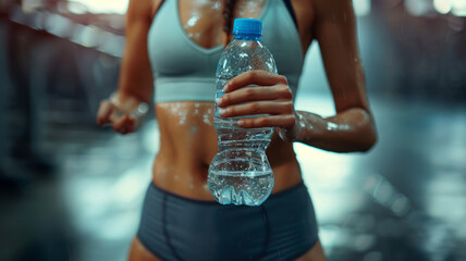 Woman holding a water bottle at the gym