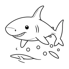 Simple vector illustration of Shark drawing for toddlers colouring page