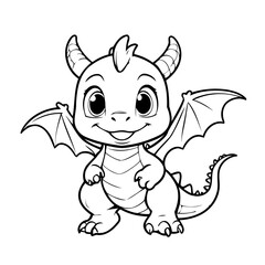 Simple vector illustration of Dragon drawing for kids colouring page