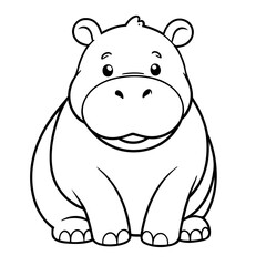 Cute vector illustration Hippo drawing for colouring page