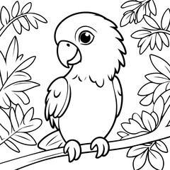 Cute vector illustration Parrot for kids colouring worksheet