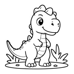 Simple vector illustration of Dino drawing for kids colouring page