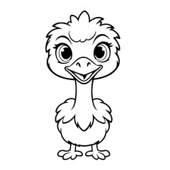 Vector illustration of a cute Ostrich drawing for kids colouring activity