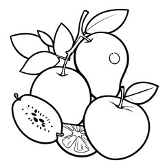 Vector illustration of a cute Fruits doodle for kids colouring page